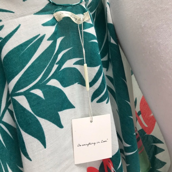 NWT Flamingo & Leaf Print Long Kimono with Tassels - Picture 4 of 5